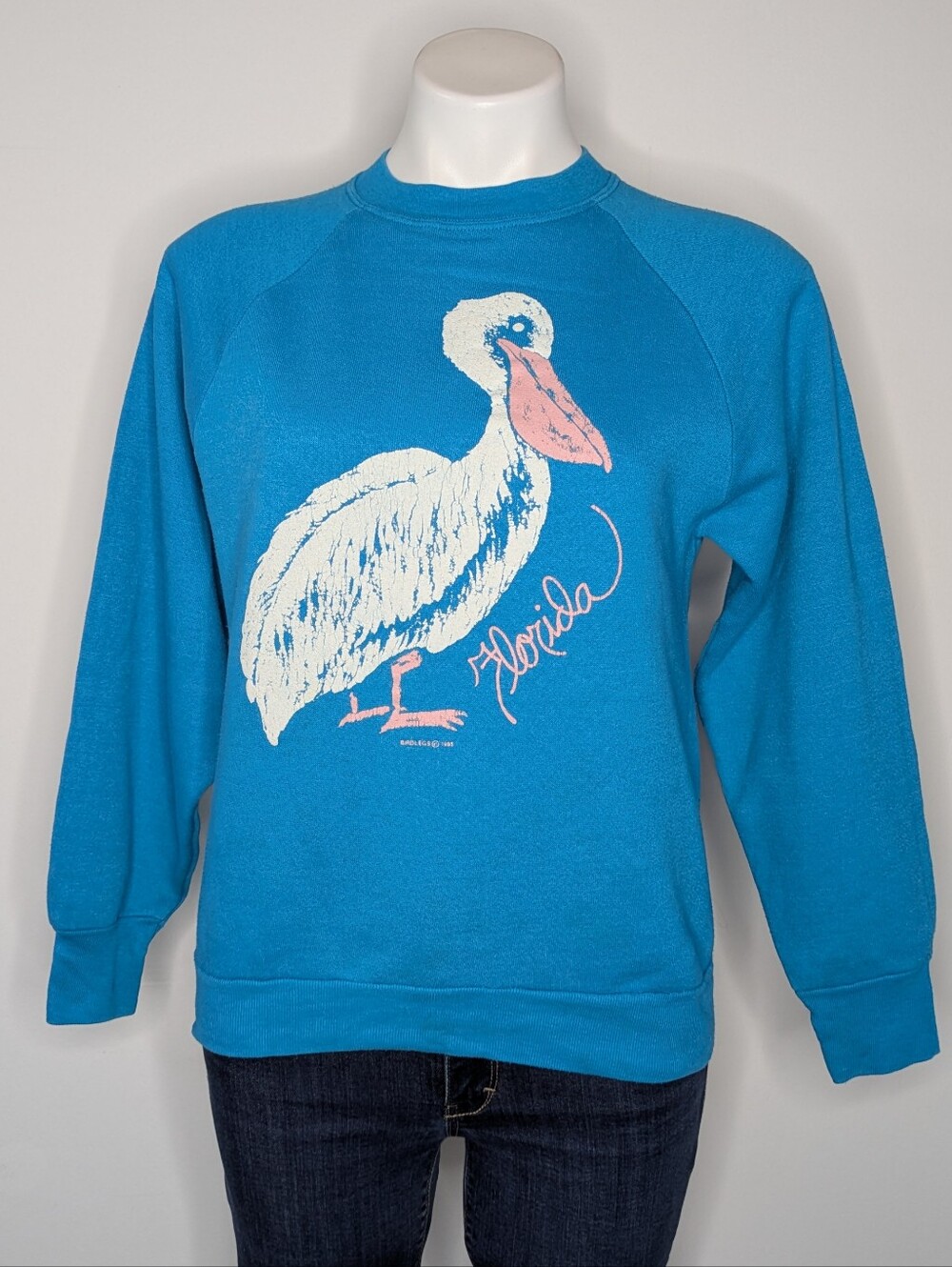 Vintage Blue White Pelican Florida Tourist Crew Neck Sweatshirt M